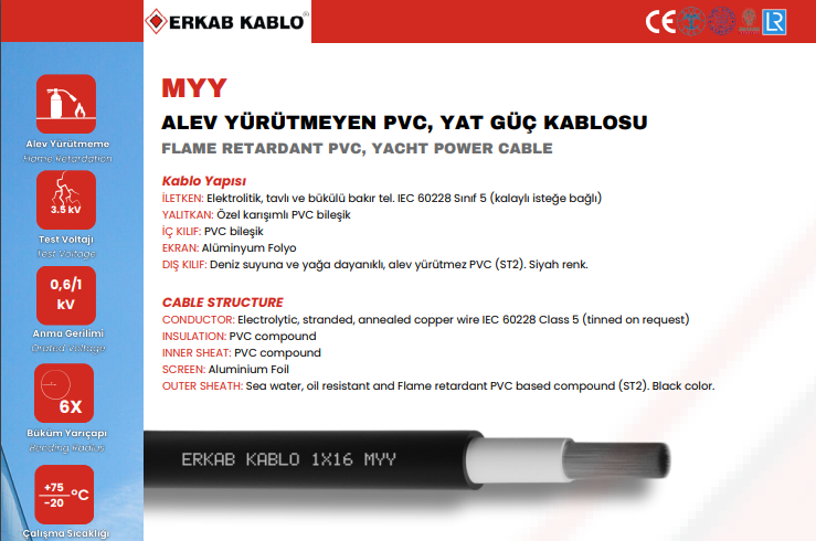 GÜÇ KABLOSU 16 MM 1X16,00 MM2 MYY FLEX 0.6/1 KV KABLO (BLK) TCU - 1